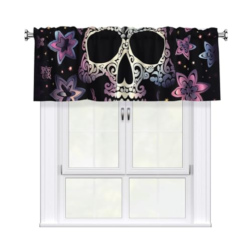 GTKSYNVE Coole Totenkopf-Volants für Fenster, Stangentasche, Fenstervolant, kleine Fensterbehandlung, Volants für Küche, Vorhänge, Verdunkelung, kurze Vorhänge für Schlafzimmer, 137 x 45 cm von GTKSYNVE