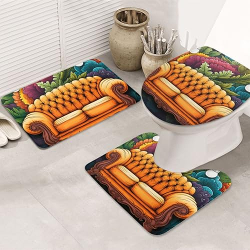 GTKSYNVE Couch-Badezimmerteppich-Set, 3-teilig, mit WC-Deckelbezug, U-förmiger Kontur-WC-Vorleger und saugfähige Badematten aus Mikrofaser, schnell trocknend, maschinenwaschbar, Duschmatte von GTKSYNVE