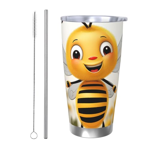 GTKSYNVE Cute Bees Daisy Flower Tumbler with Leak-Proof Lid and Straw, 590.0 g Car Cups Vacuum-Insulated Stainless Steel Travel Coffee Mug, BPA Free Reusable Thermal Cup for Outdoor von GTKSYNVE