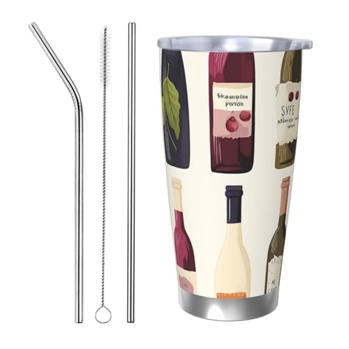 GTKSYNVE Cute Wines Bottle Tumbler with Leak-Proof Lid and Straw, 590.0 g Car Cups Vacuum-Insulated Stainless Steel Travel Coffee Mug, BPA Free Reusable Thermal Cup for Outdoor von GTKSYNVE