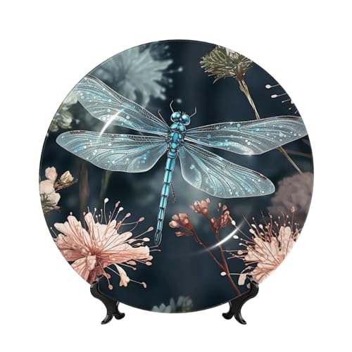 GTKSYNVE Deko-Teller aus Knochenporzellan, Motiv: Libelle, Blume, 20,3 cm, personalisierbar, mit Präsentationsständer, Keramikornamente, Kunst-Porzellanteller für Zuhause, Büro, Wandbehang, Dekoration GTKSYNVE Deko-Teller aus Knochenporzellan, Motiv: Libelle, Blume, 20,3 cm, personalisierbar, mit Präsentationsständer, Keramikornamente, Kunst-Porzellanteller für Zuhause, Büro, Wandbehang, Dekoration von GTKSYNVE