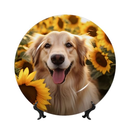 GTKSYNVE Dekorative Teller aus Knochenporzellan, Hund und Sonnenblume, 25,4 cm, personalisierbar, Keramik-Dekoteller mit Präsentationsständer, Keramikornamente, Kunst-Porzellanteller für Zuhause, Büro GTKSYNVE Dekorative Teller aus Knochenporzellan, Hund und Sonnenblume, 25,4 cm, personalisierbar, Keramik-Dekoteller mit Präsentationsständer, Keramikornamente, Kunst-Porzellanteller für Zuhause, Büro von GTKSYNVE