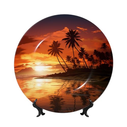 GTKSYNVE Dekorative Teller aus Knochenporzellan, Palme, Sonnenuntergang, 25,4 cm, personalisierbar, Keramik-Dekoteller mit Präsentationsständer, Keramik-Ornamente, Kunst-Porzellan-Teller für Zuhause GTKSYNVE Dekorative Teller aus Knochenporzellan, Palme, Sonnenuntergang, 25,4 cm, personalisierbar, Keramik-Dekoteller mit Präsentationsständer, Keramik-Ornamente, Kunst-Porzellan-Teller für Zuhause von GTKSYNVE