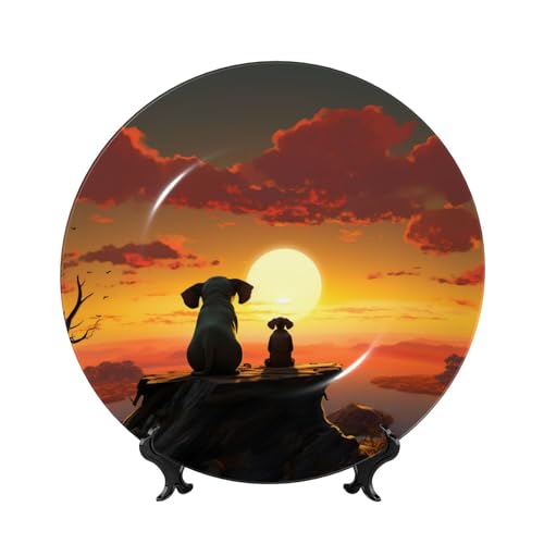 GTKSYNVE Dekorativer Teller aus Knochenporzellan, Motiv: Elefant und Hund, Motiv: Sonnenuntergang, 17,8 cm, personalisierbar, Keramik-Dekoteller mit Präsentationsständer, Keramikornamente GTKSYNVE Dekorativer Teller aus Knochenporzellan, Motiv: Elefant und Hund, Motiv: Sonnenuntergang, 17,8 cm, personalisierbar, Keramik-Dekoteller mit Präsentationsständer, Keramikornamente von GTKSYNVE