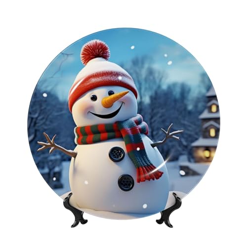 GTKSYNVE Dekorativer Teller aus Knochenporzellan, Motiv: Happy Snowman, 17,8 cm, personalisierbar, Keramik-Dekoteller mit Präsentationsständer, Keramikornamente, Kunst, Porzellanteller für Zuhause GTKSYNVE Dekorativer Teller aus Knochenporzellan, Motiv: Happy Snowman, 17,8 cm, personalisierbar, Keramik-Dekoteller mit Präsentationsständer, Keramikornamente, Kunst, Porzellanteller für Zuhause von GTKSYNVE