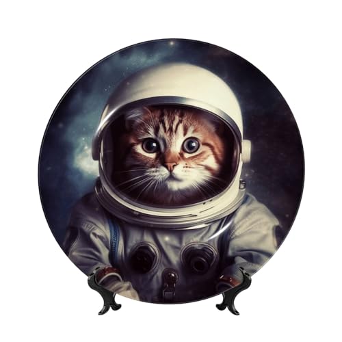 GTKSYNVE Dekorativer Teller aus Knochenporzellan, Tier, Katze, Astronaut, 15,2 cm, personalisierbar, dekorative Keramikplatte mit Präsentationsständer, Keramikornamente, Kunst, Porzellanteller für GTKSYNVE Dekorativer Teller aus Knochenporzellan, Tier, Katze, Astronaut, 15,2 cm, personalisierbar, dekorative Keramikplatte mit Präsentationsständer, Keramikornamente, Kunst, Porzellanteller für von GTKSYNVE