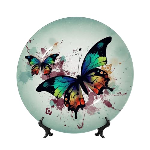 GTKSYNVE Dekorativer Teller aus Knochenporzellan, künstlerischer Schmetterling, 17,8 cm, personalisierbar, dekorativer Keramikteller mit Präsentationsständer, Keramikornamente, Kunst-Porzellanteller GTKSYNVE Dekorativer Teller aus Knochenporzellan, künstlerischer Schmetterling, 17,8 cm, personalisierbar, dekorativer Keramikteller mit Präsentationsständer, Keramikornamente, Kunst-Porzellanteller von GTKSYNVE
