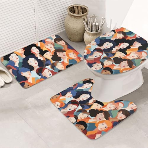 GTKSYNVE Diverse Damen-Badezimmerteppich-Set, 3-teilig, mit WC-Deckelbezug, U-förmiger Kontur-WC-Vorleger und saugfähiger Mikrofaser-Badematte, schnell trocknend, maschinenwaschbar, Duschmatte GTKSYNVE Diverse Damen-Badezimmerteppich-Set, 3-teilig, mit WC-Deckelbezug, U-förmiger Kontur-WC-Vorleger und saugfähiger Mikrofaser-Badematte, schnell trocknend, maschinenwaschbar, Duschmatte von GTKSYNVE