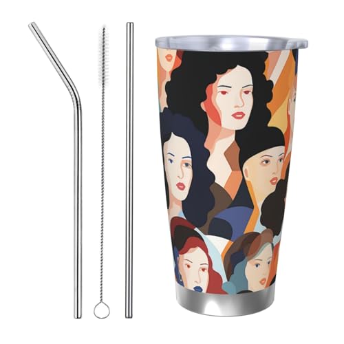 GTKSYNVE Diverse Women Crowd Tumbler with Leak-Proof Lid and Straw, 590.0 g Car Cups Vacuum-Insulated Stainless Steel Travel Coffee Mug, BPA Free Reusable Thermal Cup for Outdoor von GTKSYNVE