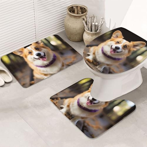 GTKSYNVE Dog Corgi Badezimmerteppich-Set, 3-teilig, mit WC-Deckelbezug, U-förmiger Kontur-WC-Vorleger und saugfähige Badematten aus Mikrofaser, schnell trocknend, maschinenwaschbar, Duschmatte GTKSYNVE Dog Corgi Badezimmerteppich-Set, 3-teilig, mit WC-Deckelbezug, U-förmiger Kontur-WC-Vorleger und saugfähige Badematten aus Mikrofaser, schnell trocknend, maschinenwaschbar, Duschmatte von GTKSYNVE
