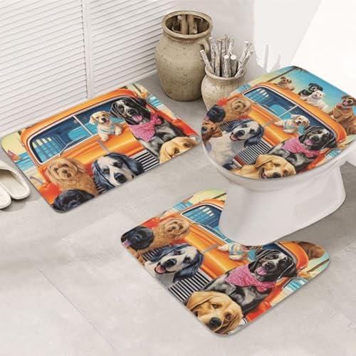 GTKSYNVE Dog Days of Summer Badezimmerteppich-Set, 3-teilig, mit WC-Deckelbezug, U-förmiger Kontur-WC-Vorleger und saugfähige Badematten aus Mikrofaser, schnell trocknend, maschinenwaschbar von GTKSYNVE