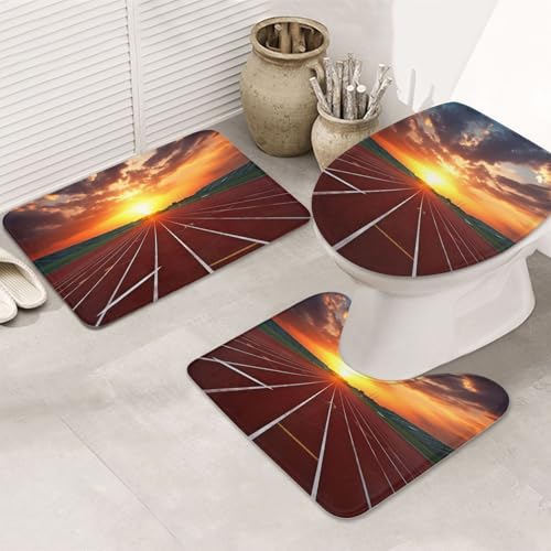 GTKSYNVE Dusk Running Track Badezimmerteppich-Set, 3-teilig, mit WC-Deckelbezug, U-förmiger Kontur-WC-Vorleger und saugfähige Badematten aus Mikrofaser, schnell trocknend, maschinenwaschbar von GTKSYNVE