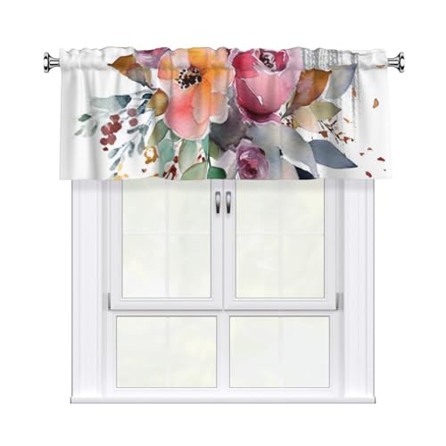 GTKSYNVE Eckvolant mit Aquarell-Blumenmuster für Fenster, Stangentasche, Fenstervolant, kleine Fensterbehandlung, Volants für Küche, Verdunkelungsvorhänge, kurze Vorhänge für Schlafzimmer, 137 x 45 cm von GTKSYNVE