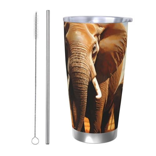 GTKSYNVE Elephant Family Tumbler with Leak-Proof Lid and Straw, 590.0 g Car Cups Vacuum-Insulated Stainless Steel Travel Coffee Mug, BPA Free Reusable Thermal Cup for Outdoor von GTKSYNVE