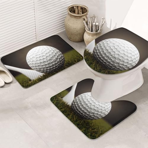 GTKSYNVE Golfball-Badezimmerteppich-Set, 3-teilig, mit WC-Deckelbezug, U-förmiger Kontur-WC-Vorleger und saugfähige Badematten aus Mikrofaser, schnell trocknend, maschinenwaschbar, Duschmatte von GTKSYNVE