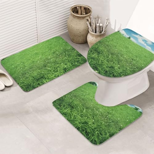 GTKSYNVE Green Lawn Badezimmerteppich-Set, 3-teilig, mit WC-Deckelbezug, U-förmiger Kontur-WC-Vorleger und saugfähige Badematten aus Mikrofaser, schnell trocknend, maschinenwaschbar, Duschmatte GTKSYNVE Green Lawn Badezimmerteppich-Set, 3-teilig, mit WC-Deckelbezug, U-förmiger Kontur-WC-Vorleger und saugfähige Badematten aus Mikrofaser, schnell trocknend, maschinenwaschbar, Duschmatte von GTKSYNVE