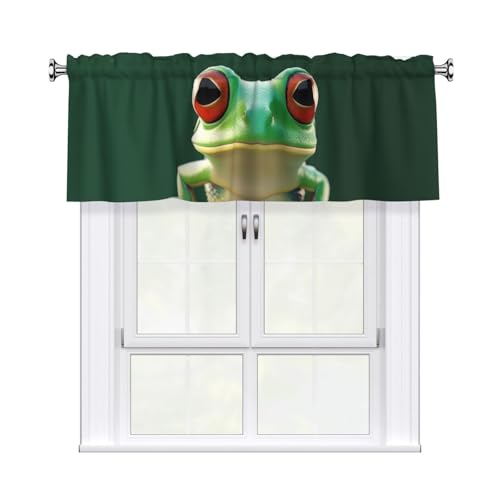 GTKSYNVE Grüne lustige Frosch-Volants für Fenster, Stangentaschen-Fenstervolant, kleine Fensterbehandlung, Volants für Küche, Verdunkelungsvorhänge, kurze Vorhänge für Schlafzimmer, 137 x 45 cm von GTKSYNVE