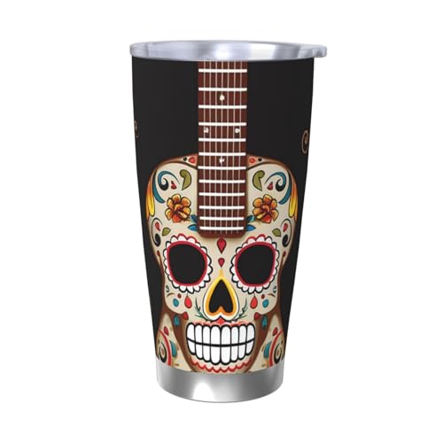 GTKSYNVE Guitar Pepper Sugar Skull Tumbler with Leak-Proof Lid and Straw, 590.0 g Car Cups Vacuum-Insulated Stainless Steel Travel Coffee Mug, BPA Free Reusable Thermal Cup for Outdoor von GTKSYNVE