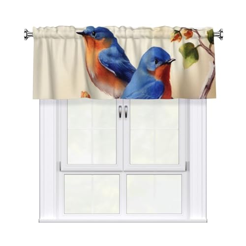GTKSYNVE Happy Bluebirds Volants für Fenster, Stangentasche, Fenstervolant, kleine Fensterbehandlung, Volants für Küche, Verdunkelungsvorhänge, kurze Vorhänge für Schlafzimmer, 137 x 45 cm von GTKSYNVE
