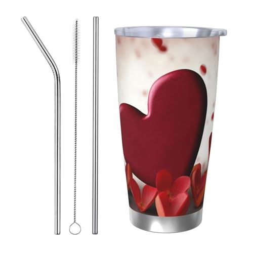 GTKSYNVE Hearts with Love Tumbler with Leak-Proof Lid and Straw, 590.0 g Car Cups Vacuum-Insulated Stainless Steel Travel Coffee Mug, BPA Free Reusable Thermal Cup for Outdoor von GTKSYNVE