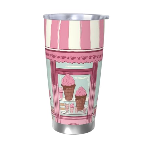 GTKSYNVE Ice Cream Store Pink Tumbler with Leak-Proof Lid and Straw, 590.0 g Car Cups Vacuum-Insulated Stainless Steel Travel Coffee Mug, BPA Free Reusable Thermal Cup for Outdoor von GTKSYNVE