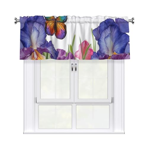 GTKSYNVE Iris Blumen Schmetterling Volants für Fenster, Stangentasche, Fenstervolant, kleine Fensterbehandlung, Volants für Küche, Vorhänge, Verdunkelung, kurze Vorhänge für Schlafzimmer, 137 x 45 cm GTKSYNVE Iris Blumen Schmetterling Volants für Fenster, Stangentasche, Fenstervolant, kleine Fensterbehandlung, Volants für Küche, Vorhänge, Verdunkelung, kurze Vorhänge für Schlafzimmer, 137 x 45 cm von GTKSYNVE