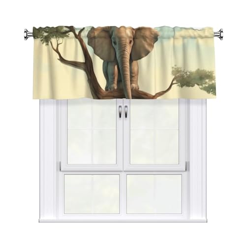 GTKSYNVE Kleiner Elefant auf Baum Volants für Fenster, Stangentasche, Fenstervolant, kleine Fensterbehandlung, Volants für Küche, Verdunkelungsvorhänge, kurze Vorhänge für Schlafzimmer, 137 x 45 cm von GTKSYNVE