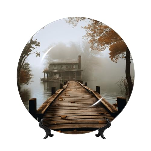 GTKSYNVE Lake House Dekorative Teller aus Knochenporzellan, 17,8 cm, personalisierbar, Keramik-Dekoteller mit Präsentationsständer, Keramikornamente, Kunst-Porzellanteller für Zuhause, Büro GTKSYNVE Lake House Dekorative Teller aus Knochenporzellan, 17,8 cm, personalisierbar, Keramik-Dekoteller mit Präsentationsständer, Keramikornamente, Kunst-Porzellanteller für Zuhause, Büro von GTKSYNVE