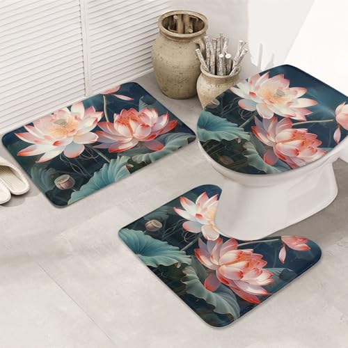 GTKSYNVE Libellen-Badezimmerteppich-Set, 3-teilig, mit WC-Deckelbezug, U-förmiger Kontur-WC-Vorleger und saugfähige Badematten aus Mikrofaser, schnell trocknend, maschinenwaschbar, Duschmatte von GTKSYNVE