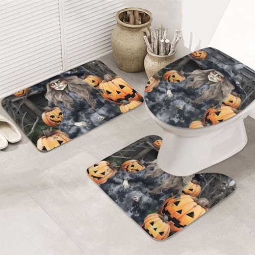 GTKSYNVE Lustiges Halloween-Dekor, Hexen-Badezimmerteppich-Set, 3-teilig, mit WC-Deckelbezug, U-förmiger Kontur-WC-Vorleger und saugfähige Badematten aus Mikrofaser, schnell trocknend GTKSYNVE Lustiges Halloween-Dekor, Hexen-Badezimmerteppich-Set, 3-teilig, mit WC-Deckelbezug, U-förmiger Kontur-WC-Vorleger und saugfähige Badematten aus Mikrofaser, schnell trocknend von GTKSYNVE