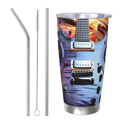 GTKSYNVE Magic E-Gitarre-Musikbecher mit auslaufsicherem Deckel und Strohhalm, 590 ml Autobecher, vakuumisolierter Edelstahl-Reise-Kaffeebecher, BPA-frei, wiederverwendbarer Thermobecher für den von GTKSYNVE