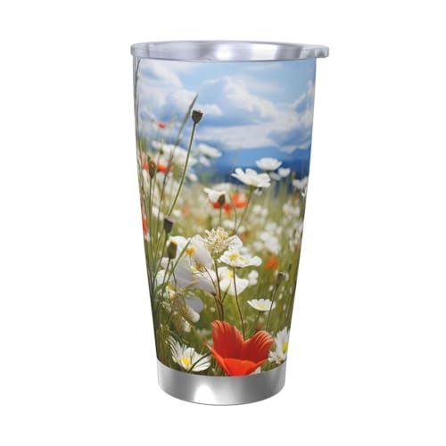 GTKSYNVE Meadow and Daisy Flowers Tumbler with Leak-Proof Lid and Straw, 567.0 g Car Cups Vacuum-Insulated Stainless Steel Travel Coffee Mug, BPA-FREE, Reusable Thermal Cup for Outdoor von GTKSYNVE