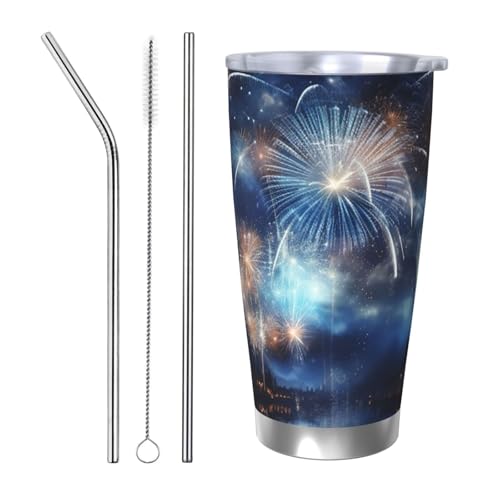 GTKSYNVE New Year Pyrotechnics Tumbler with Leak-Proof Lid and Straw, 590.0 g Car Cups Vacuum-Insulated Stainless Steel Travel Coffee Mug, BPA Free Reusable Thermal Cup for Outdoor von GTKSYNVE