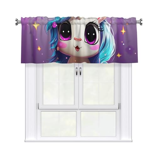 GTKSYNVE Niedliche Einhorn-Volants für Fenster, Stangentaschen-Fenstervolant, kleine Fensterbehandlung, Volants für Küche, Verdunkelungsvorhänge, kurze Vorhänge für Schlafzimmer, 137 x 45 cm von GTKSYNVE
