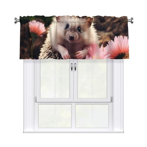 GTKSYNVE Niedlicher Igel in Blumen, Volants für Fenster, Stangentasche, Fenstervolant, kleine Fensterbehandlung, Volants für Küche, Verdunkelungsvorhänge, kurze Vorhänge für Schlafzimmer, 137 x 45 cm von GTKSYNVE