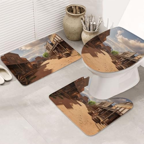 GTKSYNVE Old Wild West Cowboy Town Badezimmerteppich-Set, 3-teilig, mit WC-Deckelbezug, U-förmiger Kontur-WC-Vorleger und saugfähige Badematten aus Mikrofaser, schnell trocknend, maschinenwaschbar GTKSYNVE Old Wild West Cowboy Town Badezimmerteppich-Set, 3-teilig, mit WC-Deckelbezug, U-förmiger Kontur-WC-Vorleger und saugfähige Badematten aus Mikrofaser, schnell trocknend, maschinenwaschbar von GTKSYNVE