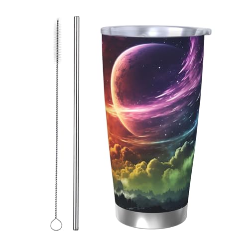 GTKSYNVE Rainbow Sky and Moon Tumbler with Leak-Proof Lid and Straw, 590.0 g Car Cups Vacuum-Insulated Stainless Steel Travel Coffee Mug, BPA Free Reusable Thermal Cup for Outdoor von GTKSYNVE