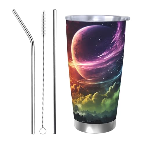 GTKSYNVE Rainbow Sky and Moon Tumbler with Leak-Proof Lid and Straw, 590.0 g Car Cups Vacuum-Insulated Stainless Steel Travel Coffee Mug, BPA Free Reusable Thermal Cup for Outdoor von GTKSYNVE