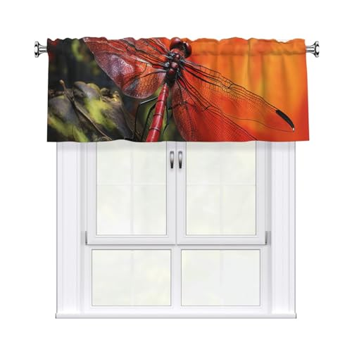 GTKSYNVE Rote Libellen-Volants für Fenster, Stangentasche, Fenstervolant, kleine Fensterbehandlung, Volants für Küche, Verdunkelungsvorhänge, kurze Vorhänge für Schlafzimmer, 137 x 45 cm von GTKSYNVE