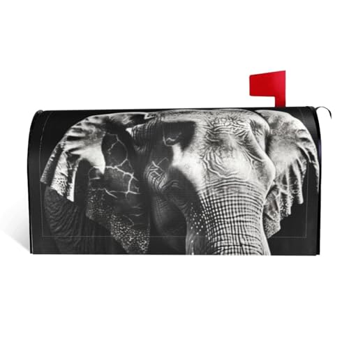 GTKSYNVE Schwarze und weiße Elefanten-Briefkastenabdeckungen, magnetisch, Standardgröße, 64,8 x 53,3 cm, dekorative Briefkasten-Abdeckung, wasserdichte Briefkasten-Abdeckung, personalisierte von GTKSYNVE