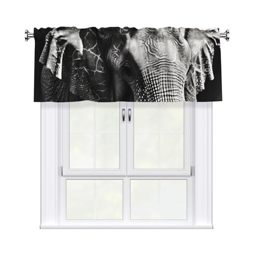 GTKSYNVE Schwarze und weiße Elefanten-Volants für Fenster, Stangentasche, Fenstervolant, kleine Fensterbehandlung, Volants für Küche, Verdunkelungsvorhänge, kurze Vorhänge für Schlafzimmer, 137 x 45 GTKSYNVE Schwarze und weiße Elefanten-Volants für Fenster, Stangentasche, Fenstervolant, kleine Fensterbehandlung, Volants für Küche, Verdunkelungsvorhänge, kurze Vorhänge für Schlafzimmer, 137 x 45 von GTKSYNVE