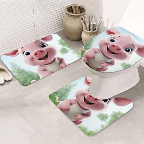 GTKSYNVE Smiling Badezimmerteppich-Set, 3-teilig, mit WC-Deckelbezug, U-förmiger Kontur-WC-Vorleger und saugfähige Badematten aus Mikrofaser, schnell trocknend, maschinenwaschbar, Duschmatte von GTKSYNVE