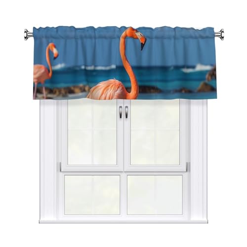 GTKSYNVE Strand-Flamingo-Volants für Fenster, Stangentasche, Fenstervolant, kleine Fensterbehandlung, Volants für Küche, Vorhänge, Verdunkelung, kurze Vorhänge für Schlafzimmer, 137 x 45 cm von GTKSYNVE