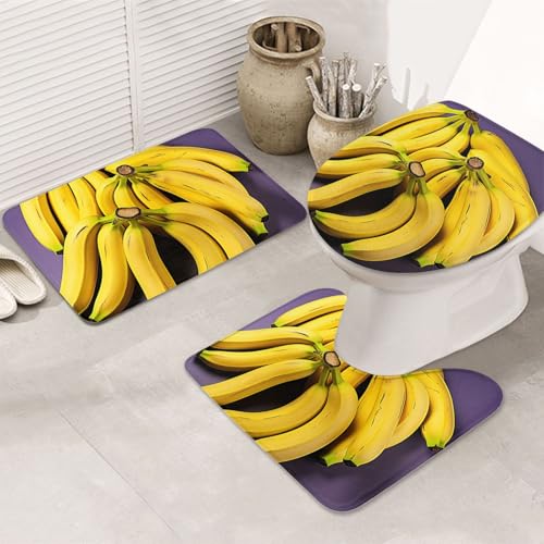 GTKSYNVE Unique Banana Fruit Badezimmerteppich-Set, 3-teilig, mit WC-Deckelbezug, U-förmiger Kontur-WC-Vorleger und saugfähige Badematten aus Mikrofaser, schnell trocknend, maschinenwaschbar von GTKSYNVE