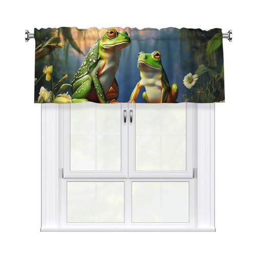 GTKSYNVE Viele Frösche singen auf den Zweigen, Volants für Fenster, Stangentaschen-Fenstervolant, kleine Fensterbehandlung, Volants für Küche, Verdunkelung, kurze Vorhänge für Schlafzimmer, 137 x 45 von GTKSYNVE