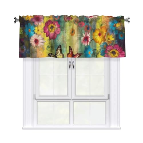 GTKSYNVE Volants mit Blumen und Schmetterlingen für Fenster, Stangentasche, Fenstervolant, kleine Fensterbehandlung, Volants für Küche, Verdunkelungsvorhänge, kurze Vorhänge für Schlafzimmer, 137 x 45 von GTKSYNVE