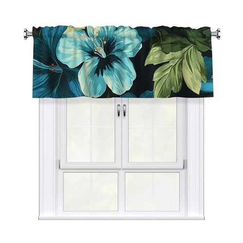 GTKSYNVE Volants mit Hibiskus-Blumenmuster, für Fenster, Stangentasche, Fenstervolant, kleine Fensterbehandlung, Volants für Küche, Verdunkelungsvorhänge, kurze Vorhänge für Schlafzimmer, 137 x 45 cm von GTKSYNVE