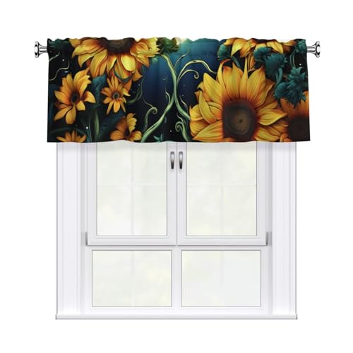GTKSYNVE Volants mit Mondschein-Sonnenblumen-Muster, für Fenster, Stangentasche, Fenstervolant, kleine Fensterbehandlung, Volants für Küche, Vorhänge, Verdunkelung, kurze Vorhänge für Schlafzimmer von GTKSYNVE