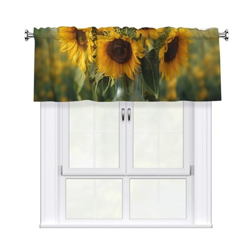 GTKSYNVE Volants mit Sonnenblumen-Motiv für Fenster, Stangentasche, Fenstervolant, kleine Fensterbehandlung, Volants für Küche, Vorhänge, Verdunkelung, kurze Vorhänge für Schlafzimmer, 137 x 45 cm von GTKSYNVE