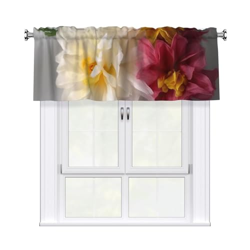 GTKSYNVE Volants mit künstlichen Blumen für Fenster, Stangentasche, Fenstervolant, kleine Fensterbehandlung, Volants für Küche, Vorhänge, Verdunkelung, kurze Vorhänge für Schlafzimmer, 137 x 45 cm von GTKSYNVE